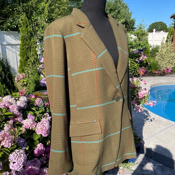 Linea Louis Dell'Olio Women's Olive Houndstooth Plaid Blazer Jacket Size 12 - Picture 3 of 11